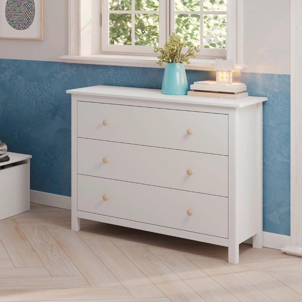 Comò Max 3 cassetti in legno massiccio bianco 100x40x80H