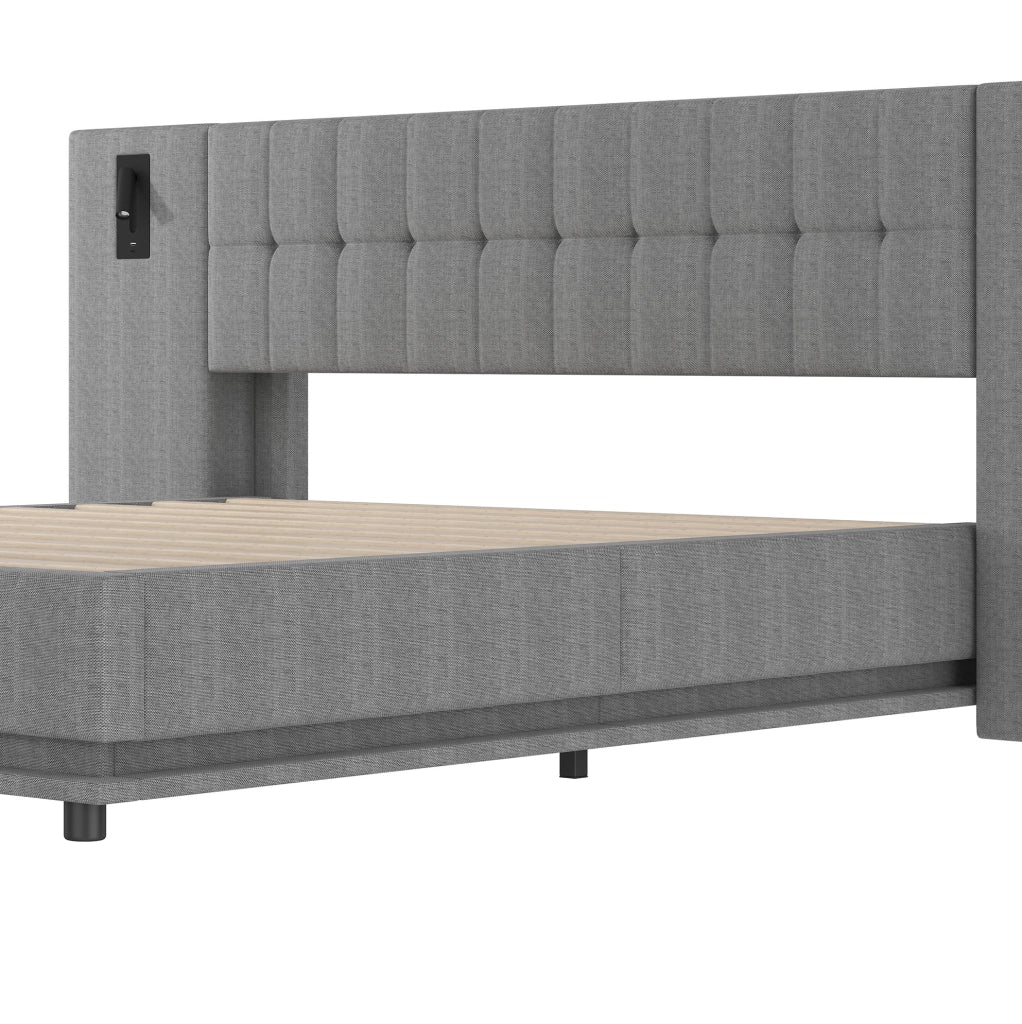 LETTO Imbottito 180x200 cm Grigio con LED, USB e spot, senza materasso