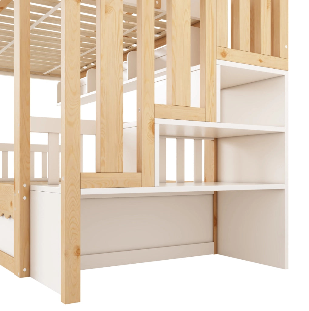 Letto a castello per bambini 90x200 cm con contenitore idraulico in legno bianco e rovere HOMVRA