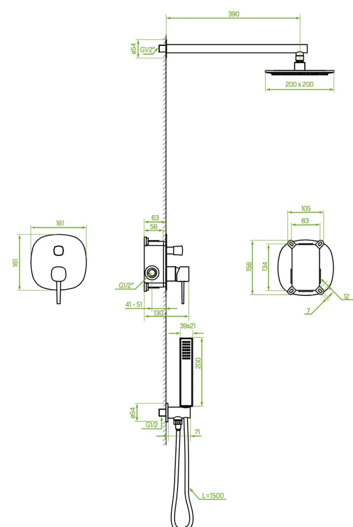 Set doccia completo di miscelatore incasso soffione e doccetta