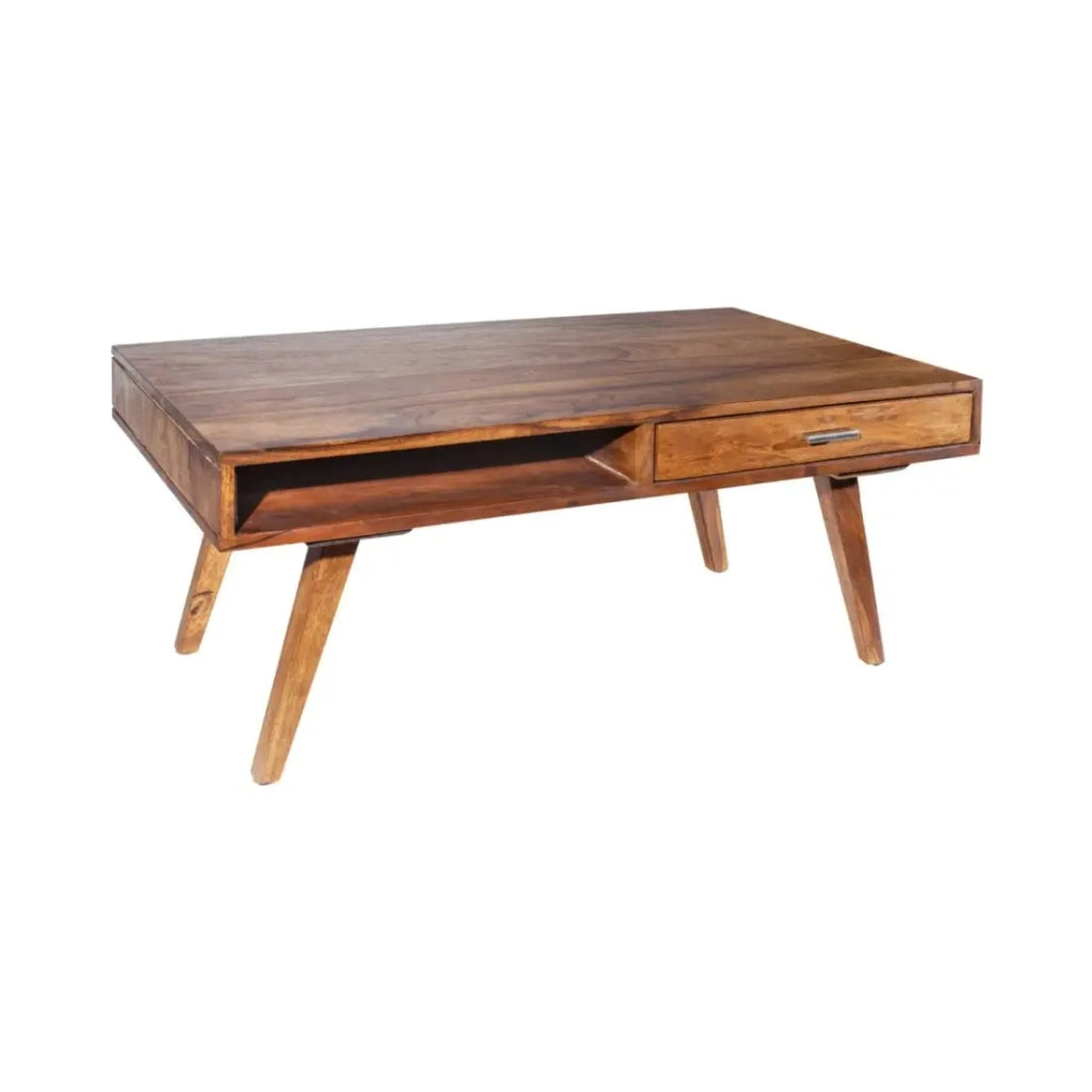 Tavolino basso SCANOVA 100 cm in legno massiccio di sheesham con contenitore stile scandinavo