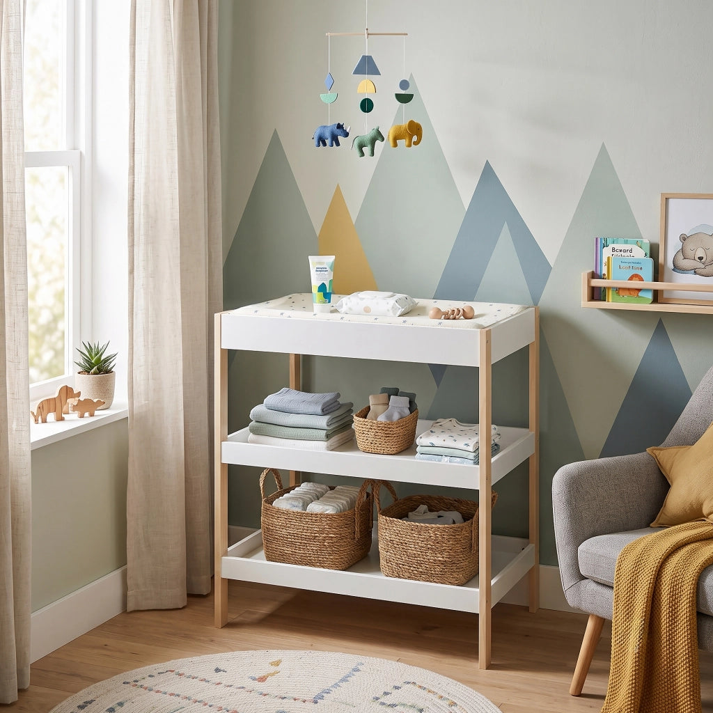 Mobile Fasciatoio Oupilu con 2 Ripiani 91x82x53 cm - Bianco [en.casa]