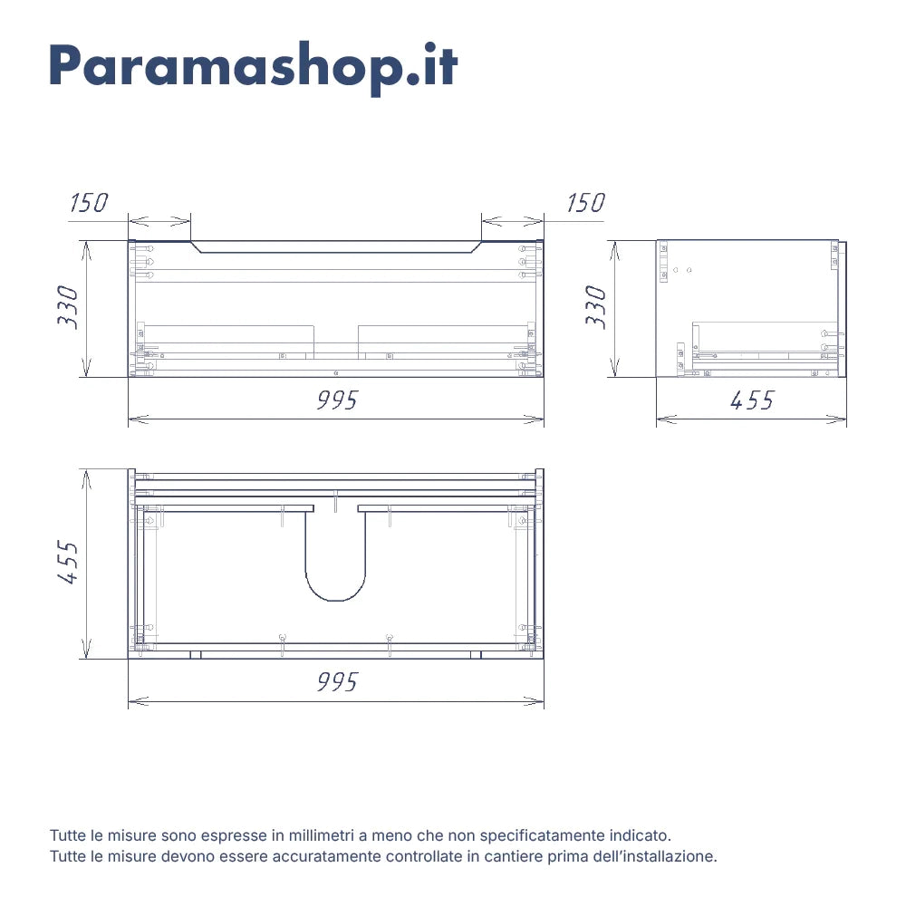 Mobile bagno sospeso modulare 100cm grigio opaco due cassetti con top | Bako