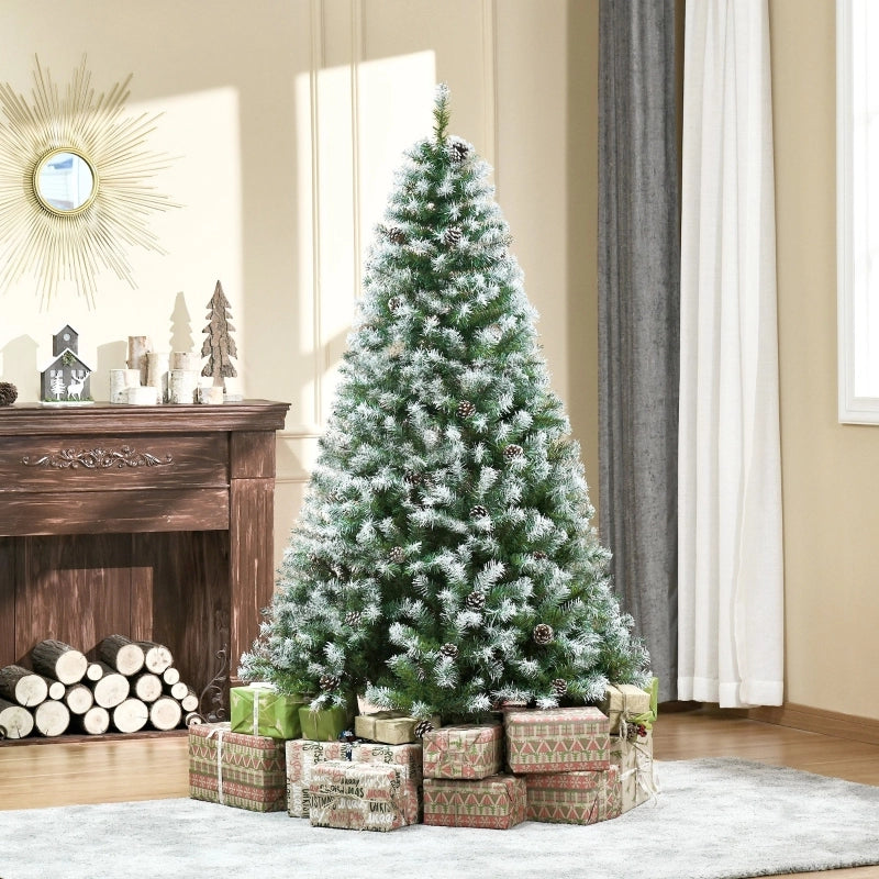 Albero di Natale artificiale con 800 rami innevati e 61 pigne decorative, base stabile in plastica verde Ø103 × 180 cm