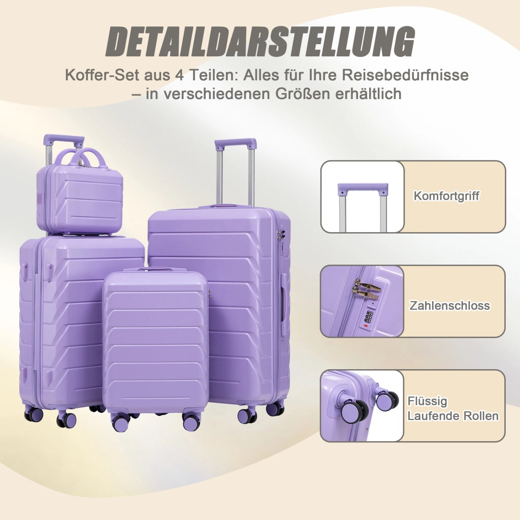 Set di valigie rigide 4 pezzi in ABS blu e viola; spinner; lucchetto a combinazione e beauty case da 14 pollici