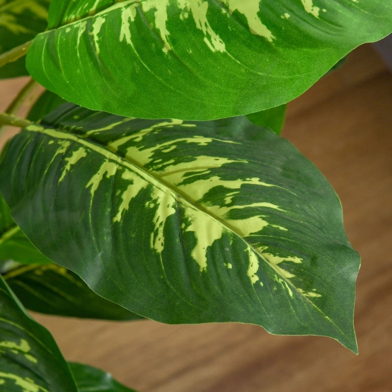 Pianta artificiale dieffenbachia in plastica per interni ed esterni con vaso in cemento nero altezza 95 cm
