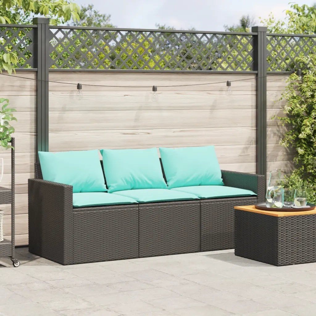 Divano da Giardino a 3 Posti con Cuscini Nero in Polyrattan 366349