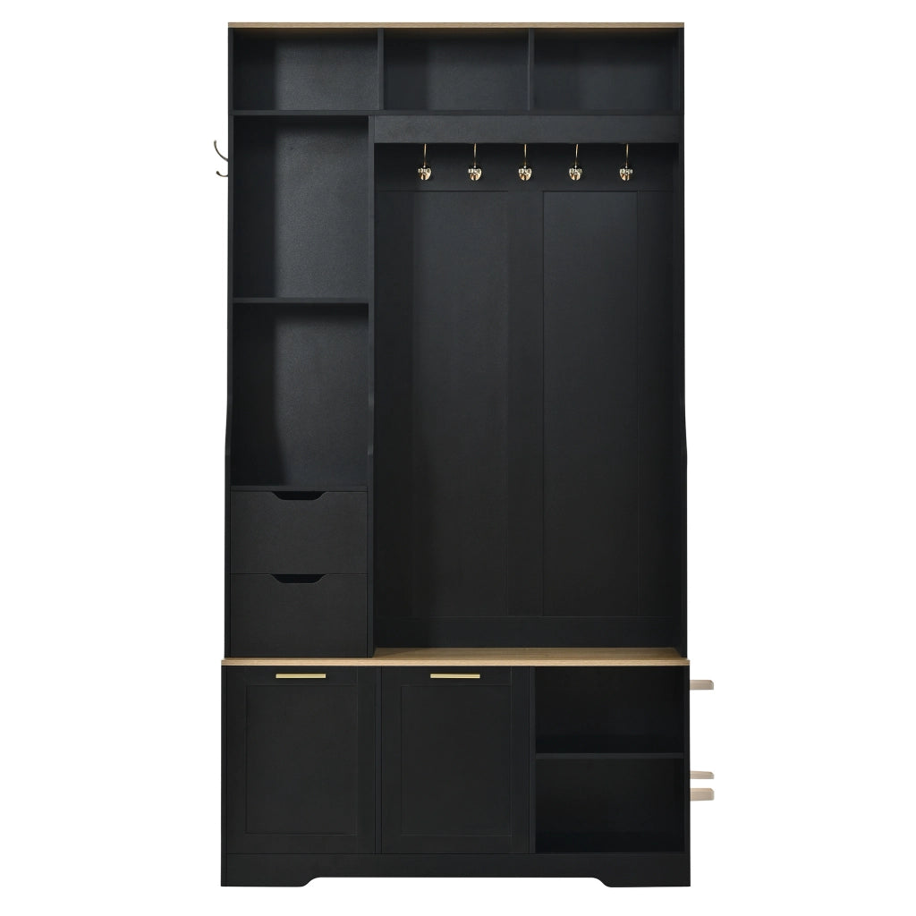 Mobile ingresso 100x32x186 cm in MDF e truciolare nero con LED e contenitore