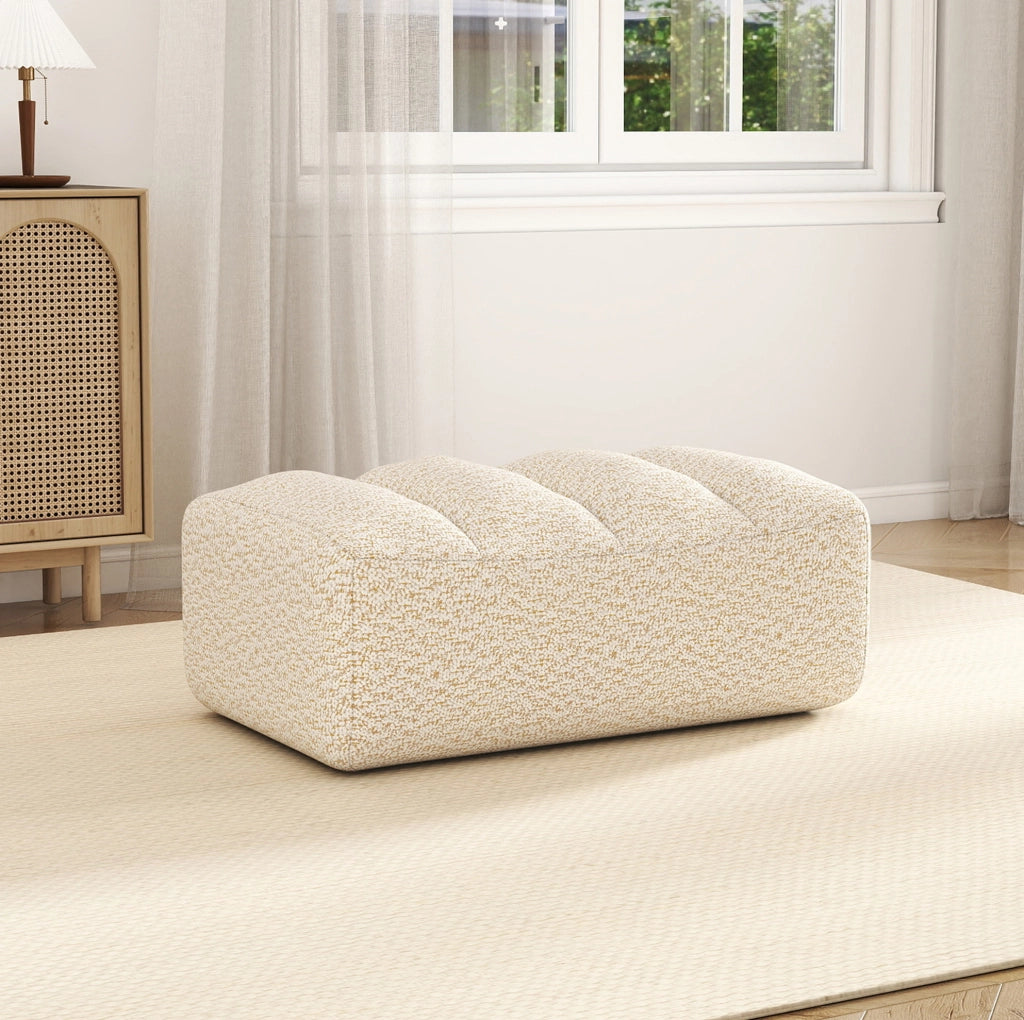 Sofa senza telaio con pouf abbinato in fleece granulare beige e bianco