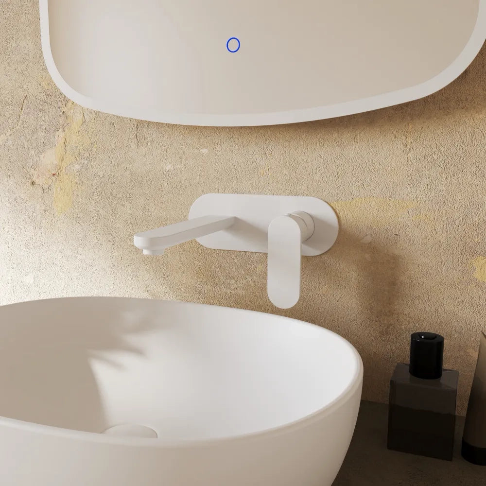 Set miscelatori lavabo ad incasso placca stondata bidet miscelatore esterno vasca bianco opaco | Margot