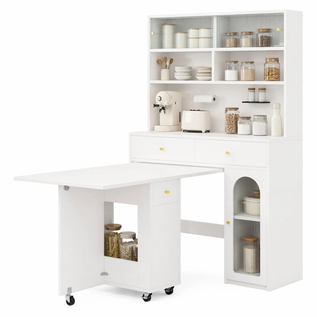 Set mobile cucina con tavolo da pranzo pieghevole 120x75 cm bianco HAVRYA
