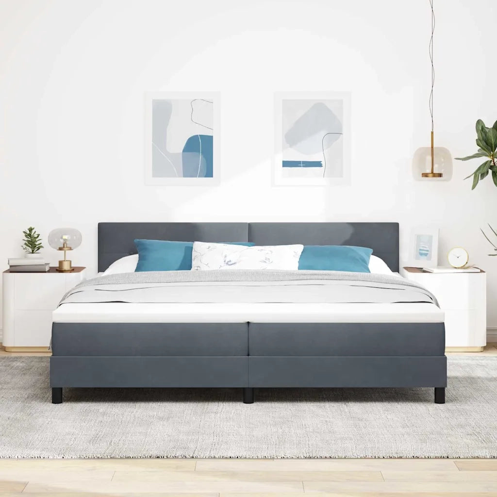 Letto a Sorgente LED con led Grigio scuro 200 x 200 cm Velluto