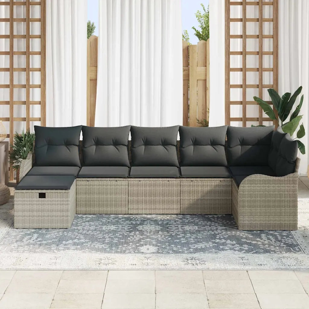 Set Divano da Giardino 7 pcs Grigio chiaro Poly Rattan