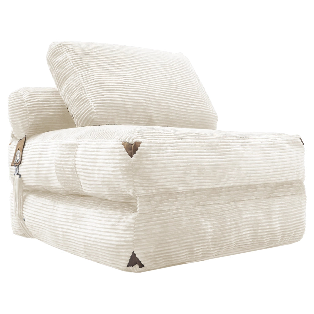 Poltrona letto pieghevole con supporto avvolgente in flanella bianca 52×42×33 cm