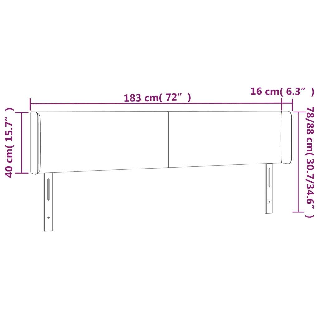 Testiera a LED Nera 183x16x78/88 cm in Velluto 3123018