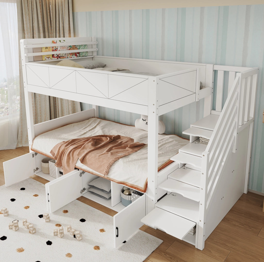 Letto a castello bianco 90x200 cm con scala contenitore