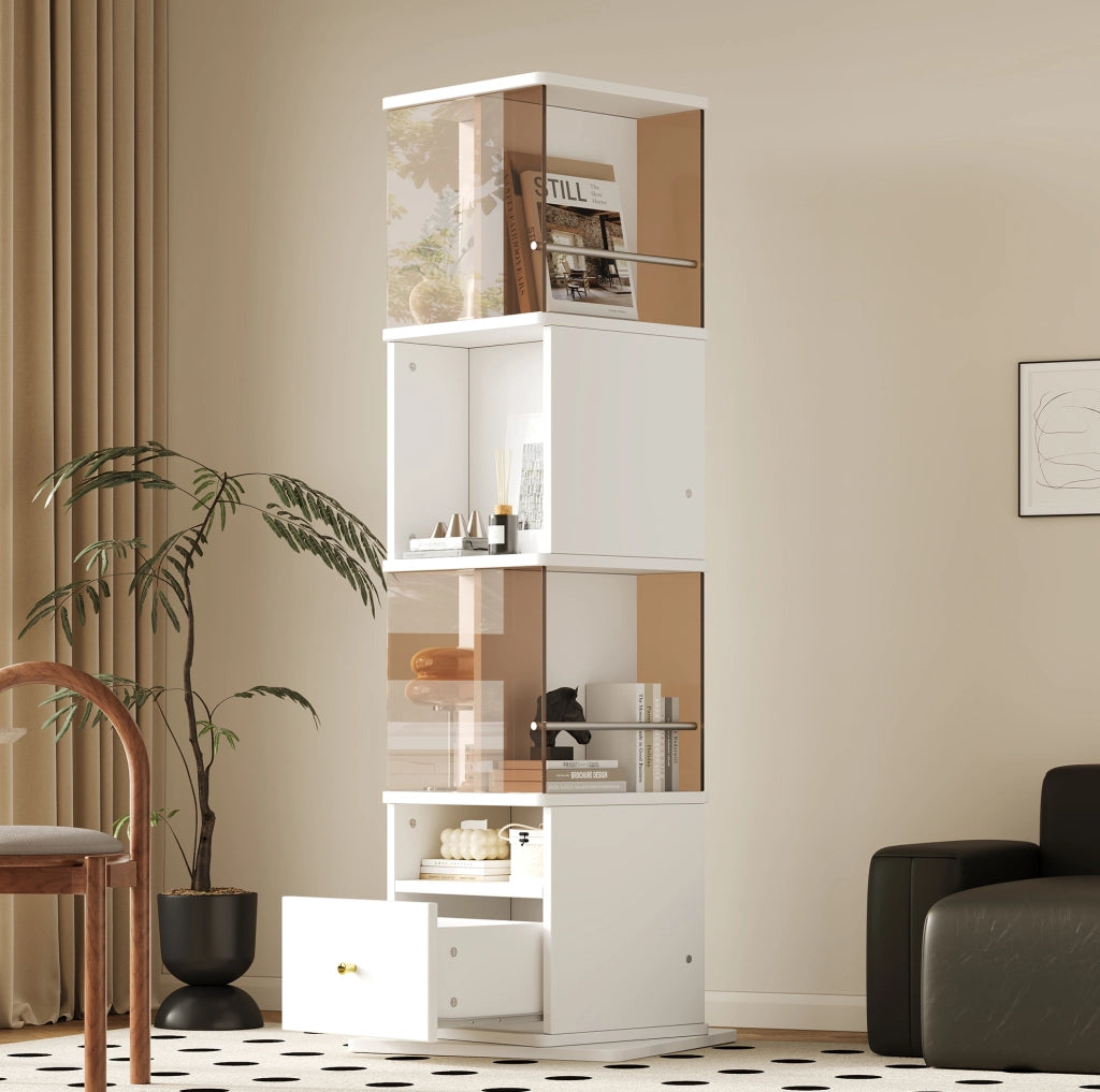 Vetrina girevole 50x50x160 cm con vetro temperato marrone e struttura MDF bianca e marrone