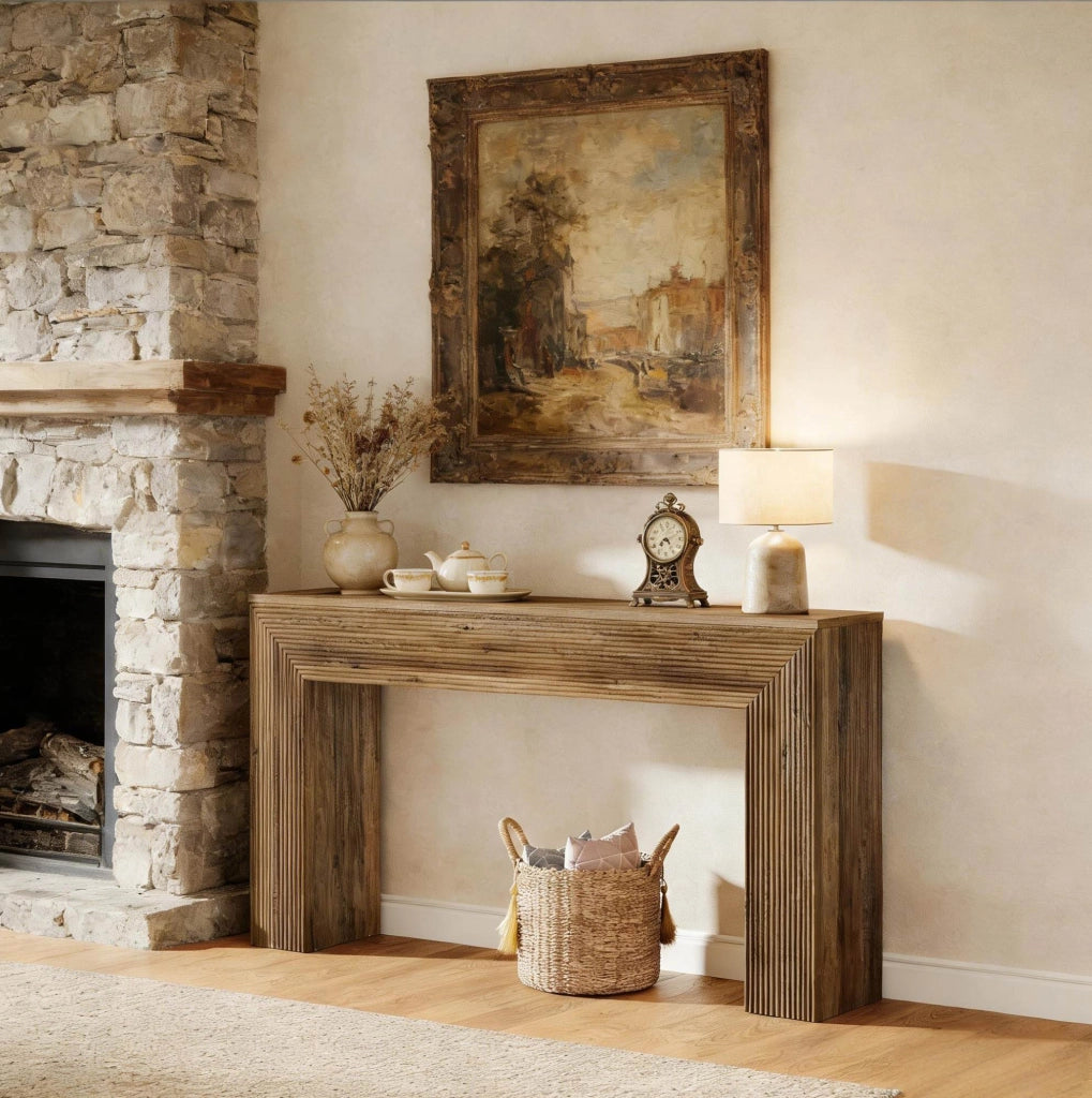 Tavolo consolle 160x30x85 cm marrone, stile rustico minimalista, struttura in MDF,