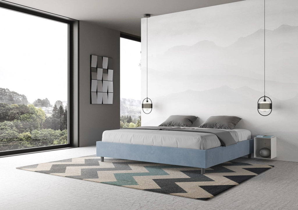 Letto Matrimoniale Extra Large Sommier 190x200 cm con Rete Azelia Azzurro