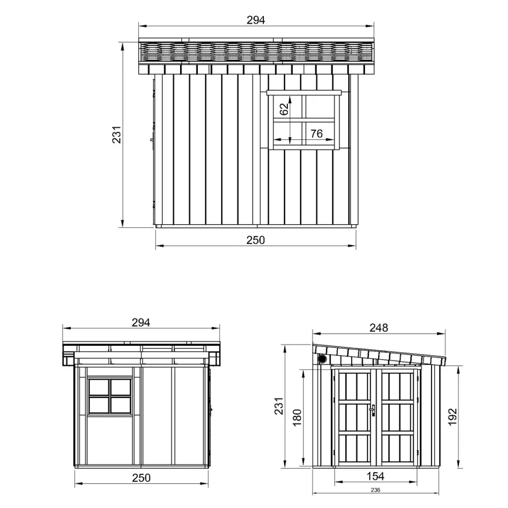 Casetta da giardino di qualit?  PREMIUM 5,9 m?² - H231x248x294 cm - Senza pavimento e parete laterale - Timbela M938B-TUNDRA GREY