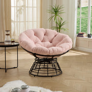 Poltrona Papasan girevole 360¡ã ?92x67 cm in acciaio e rattan PE marrone con cuscino rosa