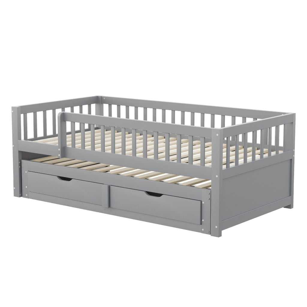 Letto con letto estraibile 90 × 200 cm due posti letto con due cassetti in legno grigio con rete a doghe