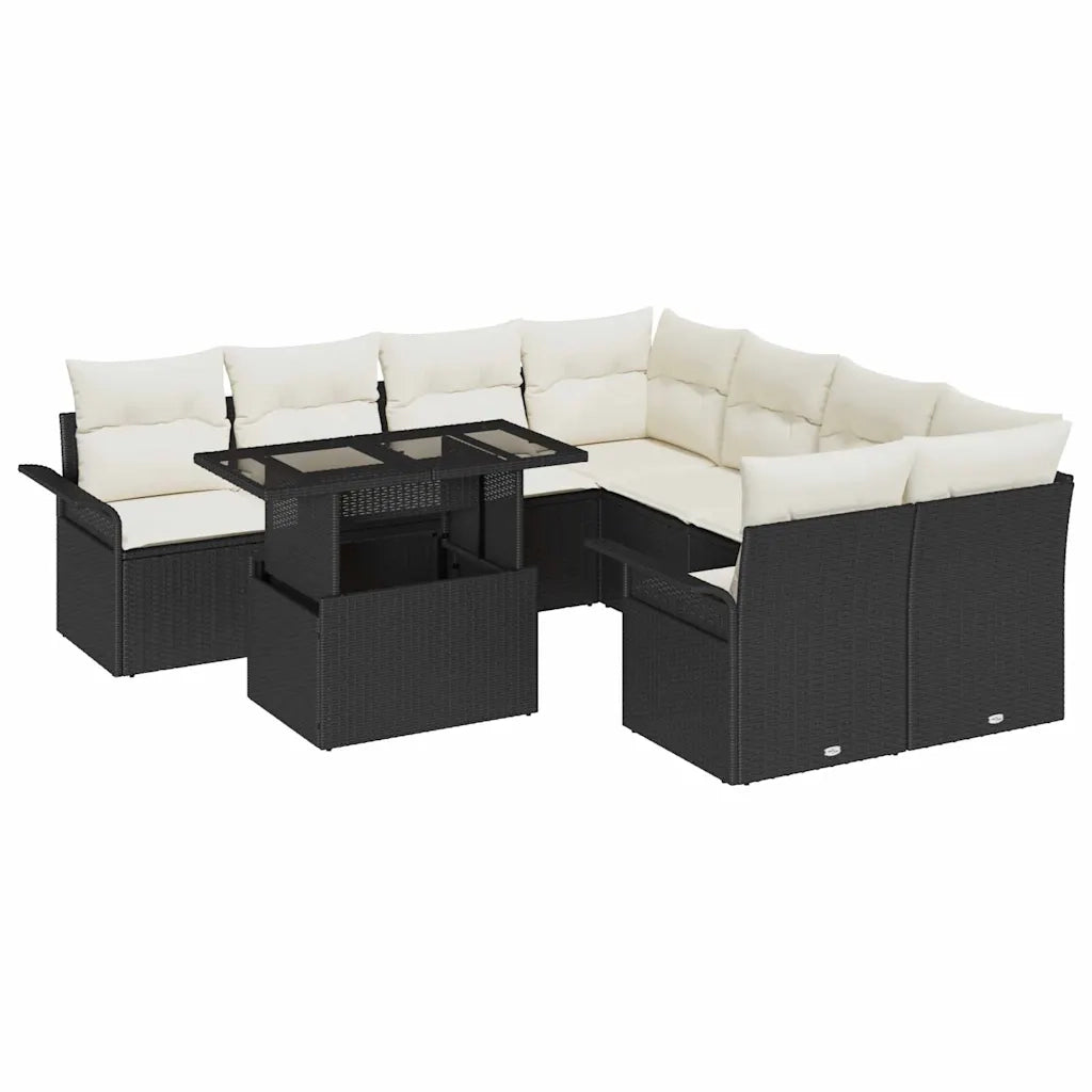 Set Divano da Giardino 9 pcs Nero Rattan in Polipropilene