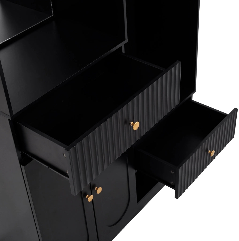 Mobile ingresso multifunzione 100x35x180 cm con specchio; panca e LED nero HOMVRA