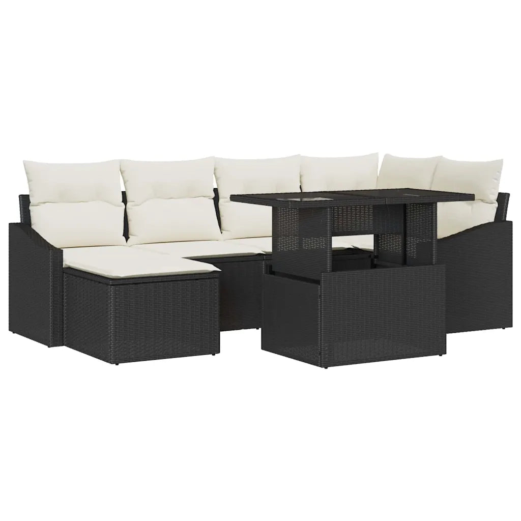 Set Divano da Giardino con cuscino 7 pcs Nero e crema