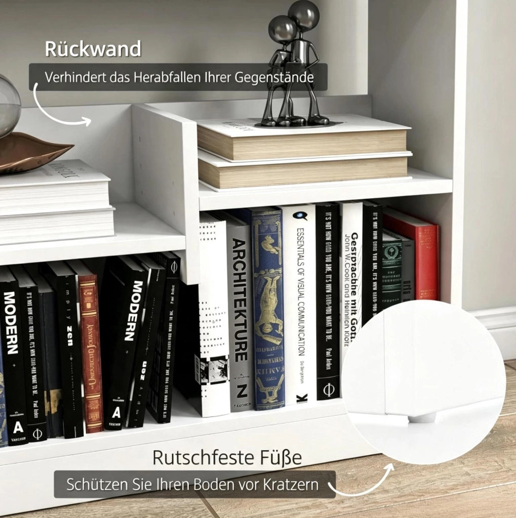 Libreria bianca in truciolare E1, 90x24x91 cm, con 4 ripiani regolabili