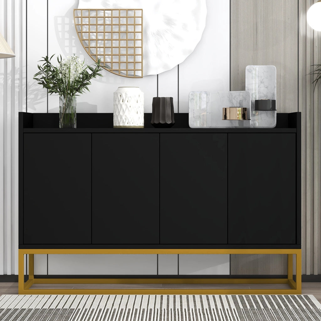 Sideboard moderno minimalista nero, 4 ante senza maniglie per soggiorno, sala da pranzo e cucina