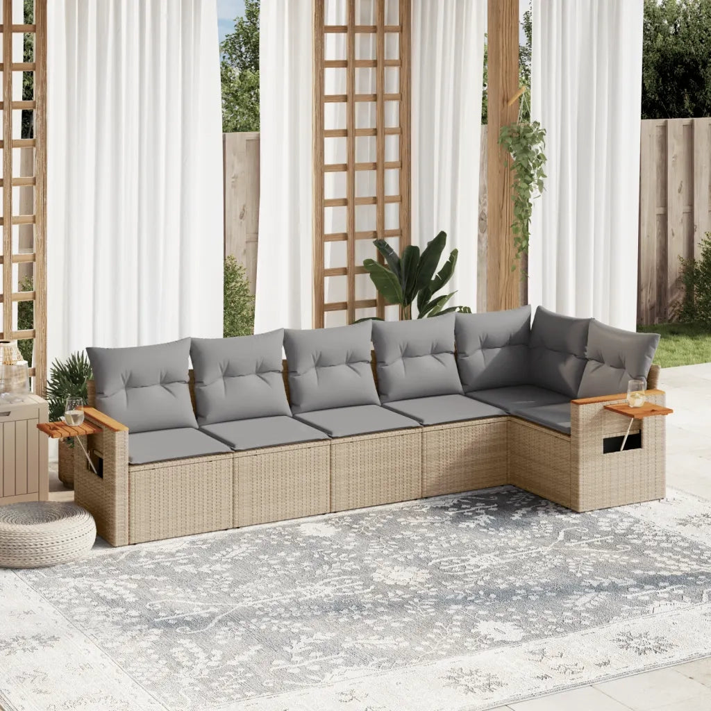 Set Divano da Giardino 6 pz con Cuscini Beige in Polyrattan 3226829