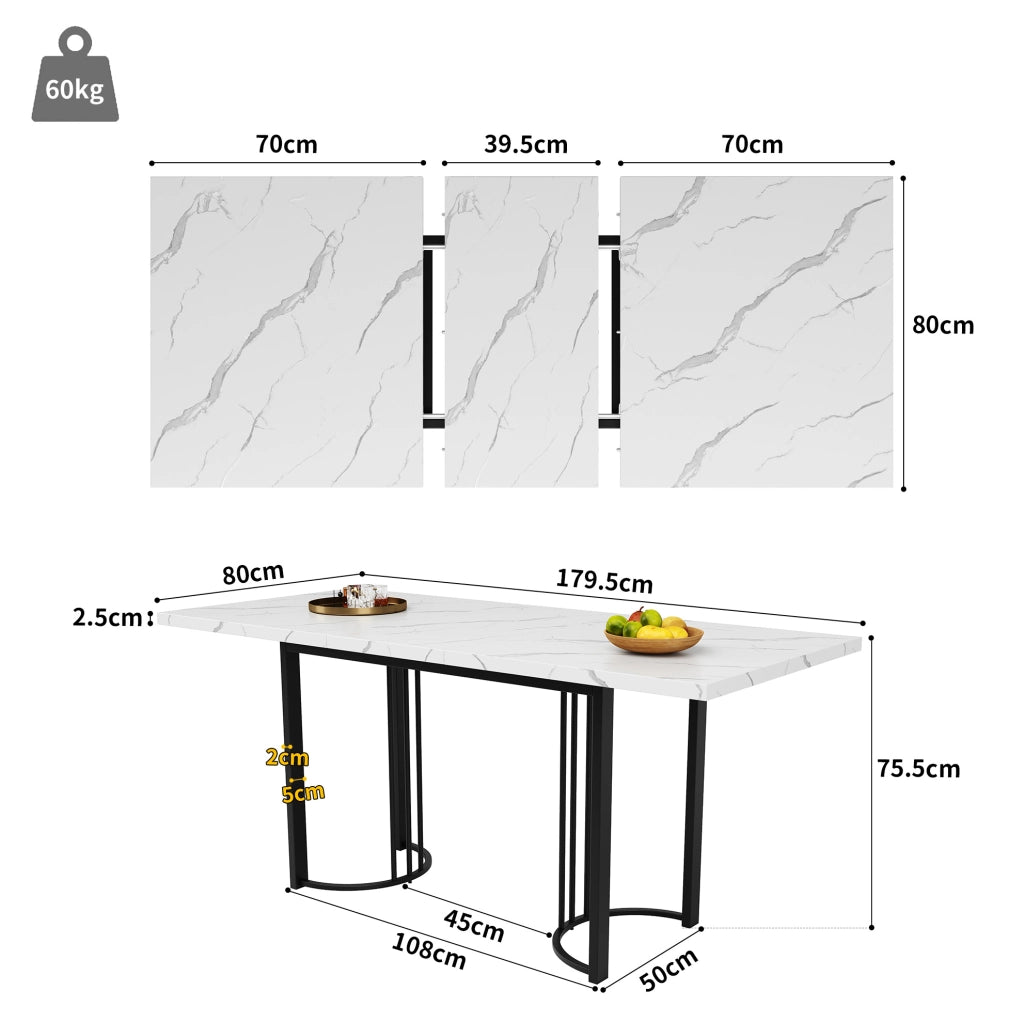 Set tavolo da pranzo allungabile 140-179;5x80 cm con 8 sedie in velluto nero