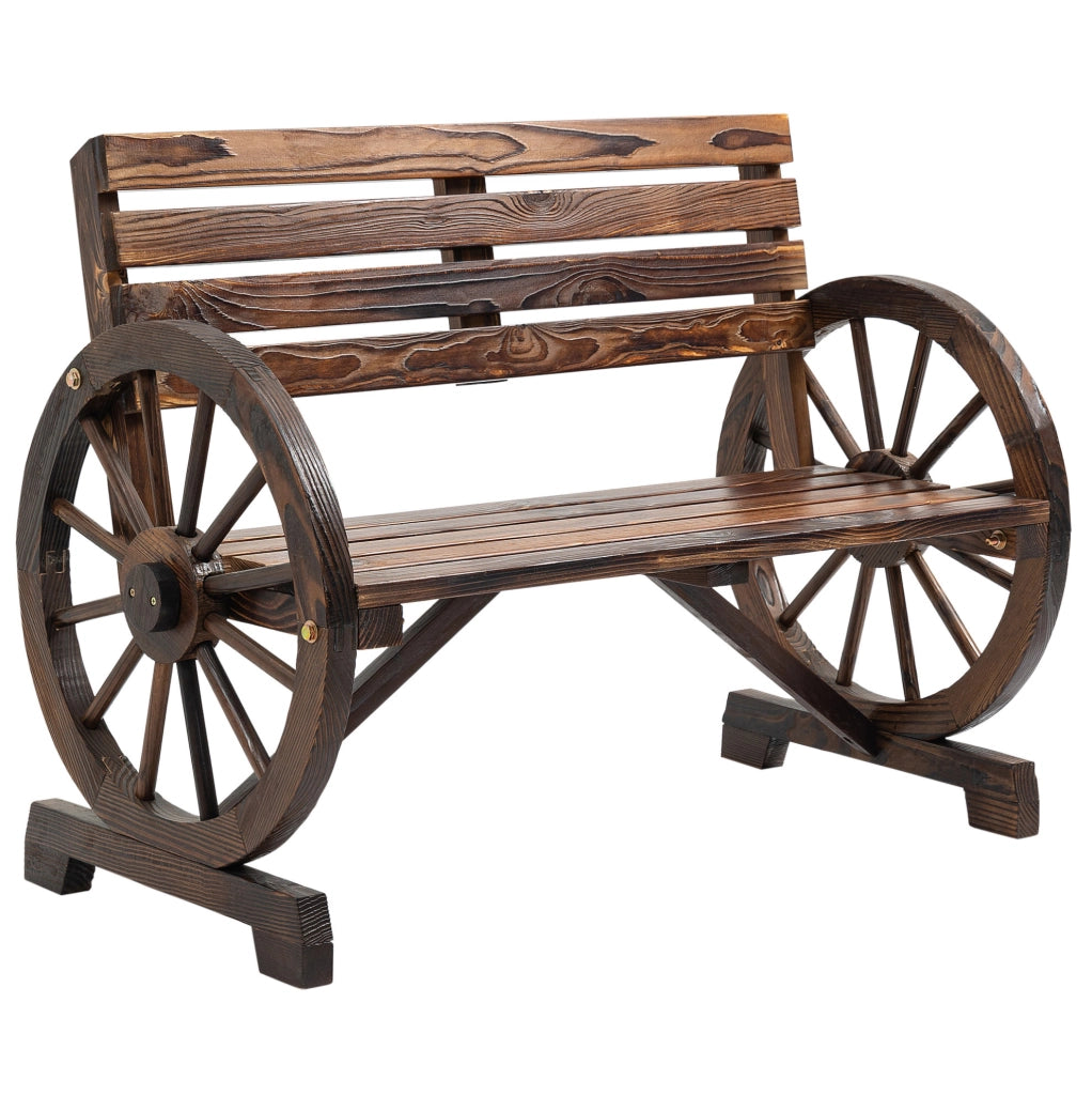 Panchina da Giardino 2 Posti in Legno di Abete Marrone con Braccioli a Ruota, Stile Rustico, 105,5x56x79 cm