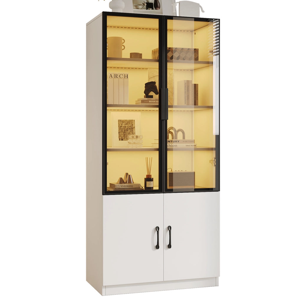 VETRINA LED 60x40x160 cm Bianca con Vetro Grigio e 2 Ante