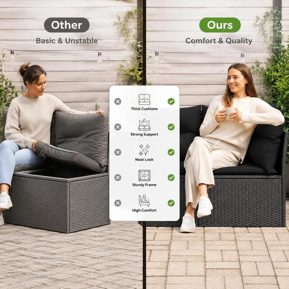 Garden Sofa With Cushions 3-seater Black Poly Rattan