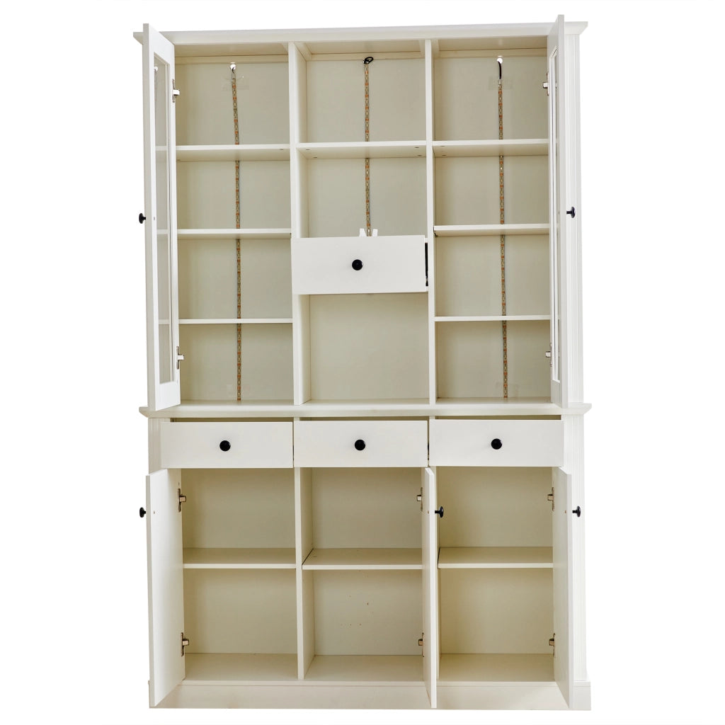 Vetrina con 5 ante; 4 cassetti e 21 vani con LED per soggiorno e sala da pranzo; in MDF bianco; 119.5×40×180 cm