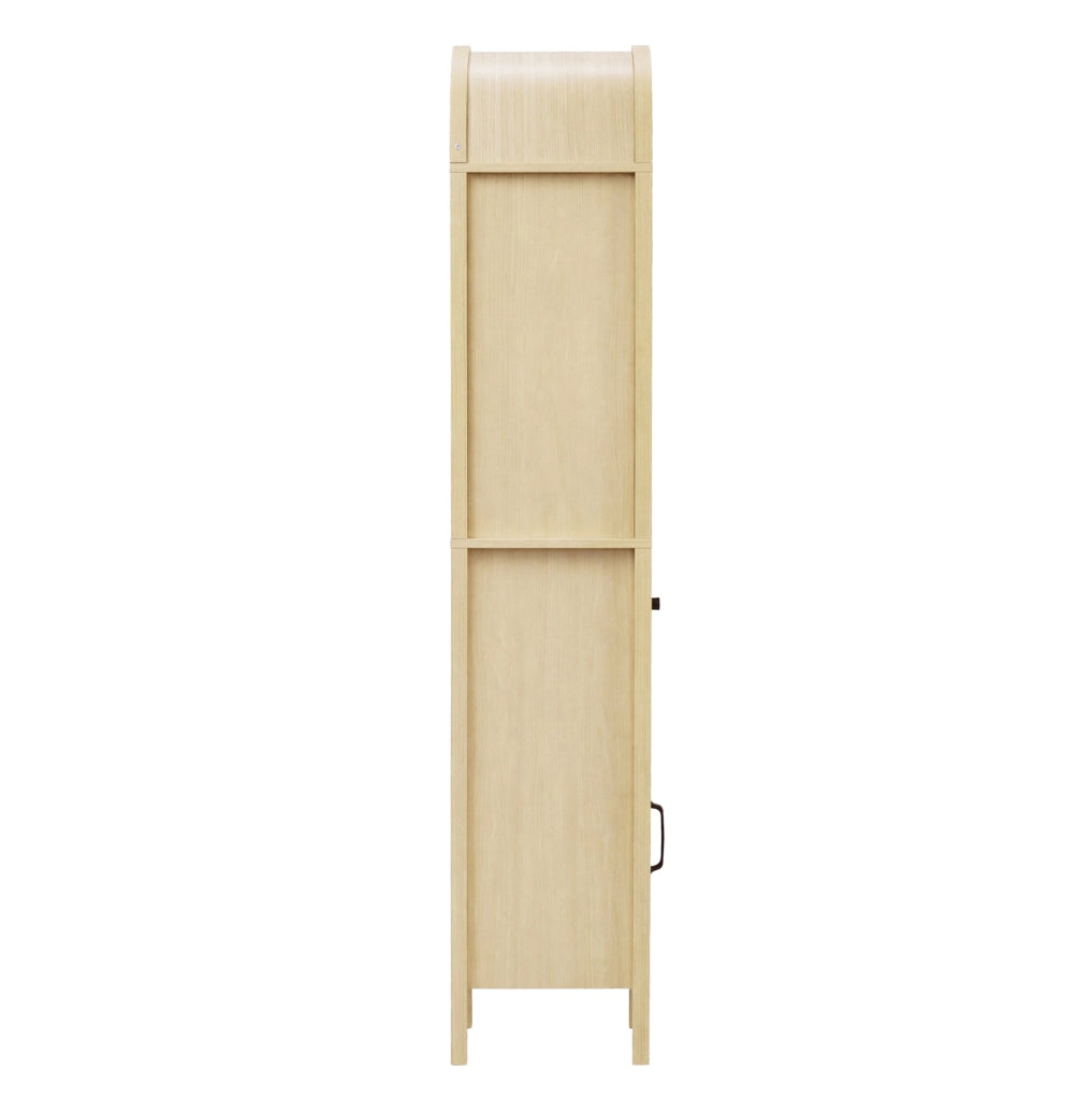 Armadio alto da bagno 163 cm in MDF con LED RGB, anta reversibile e cassetto, colore legno naturale