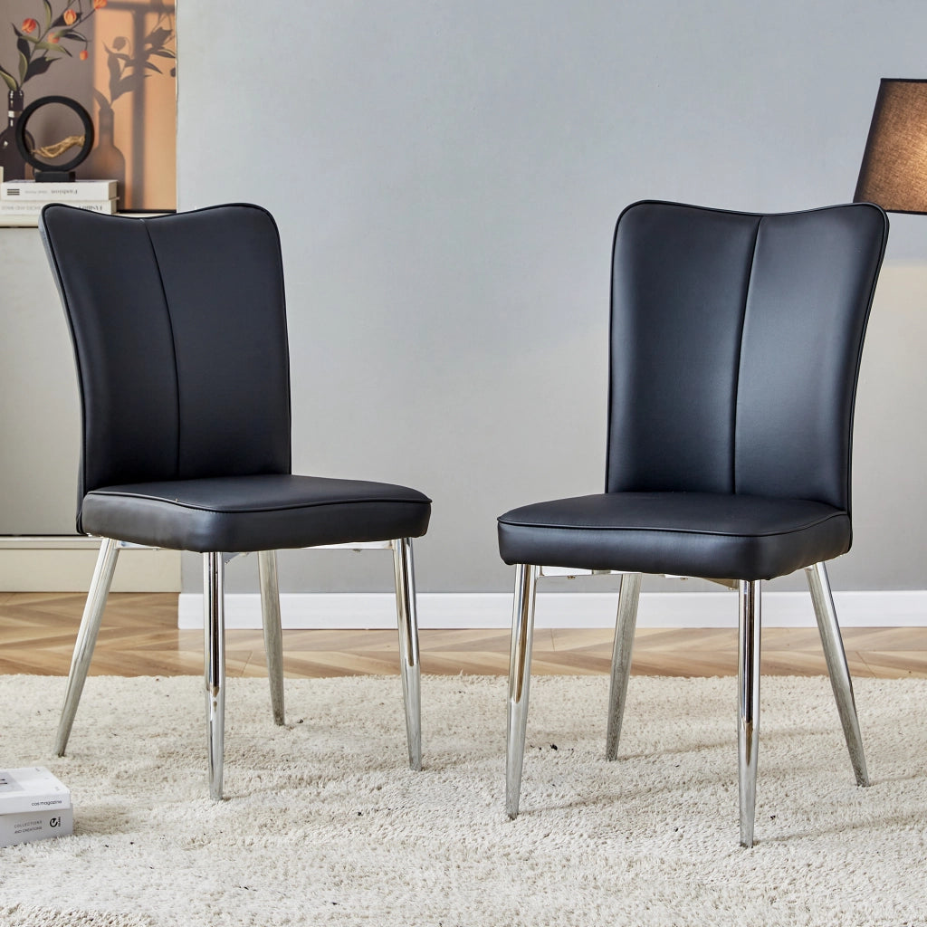 Sedie da Pranzo Modern Design ¨C MINIMAL ¨C Nero, Gambe in Metallo Argento, Set 2 Pezzi