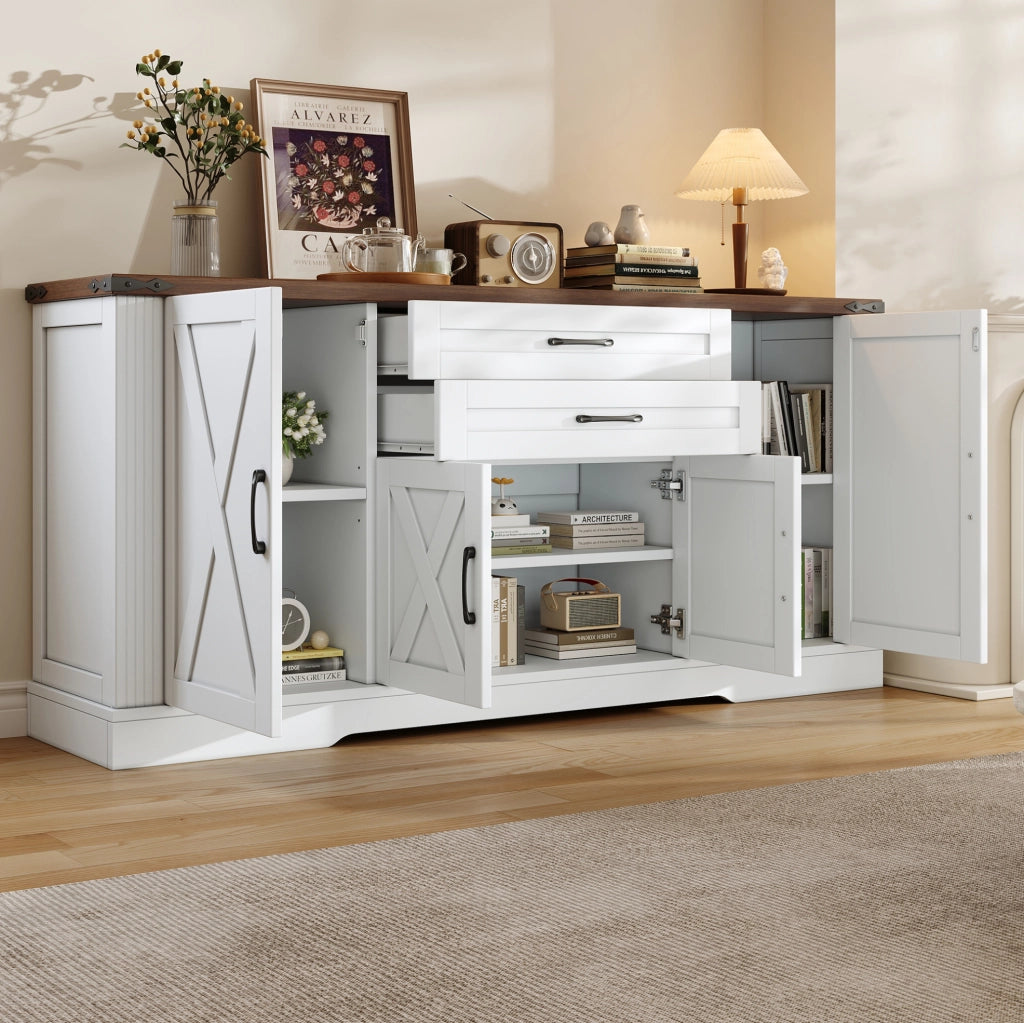Credenza 160 cm bianca con 4 ante e 2 cassetti