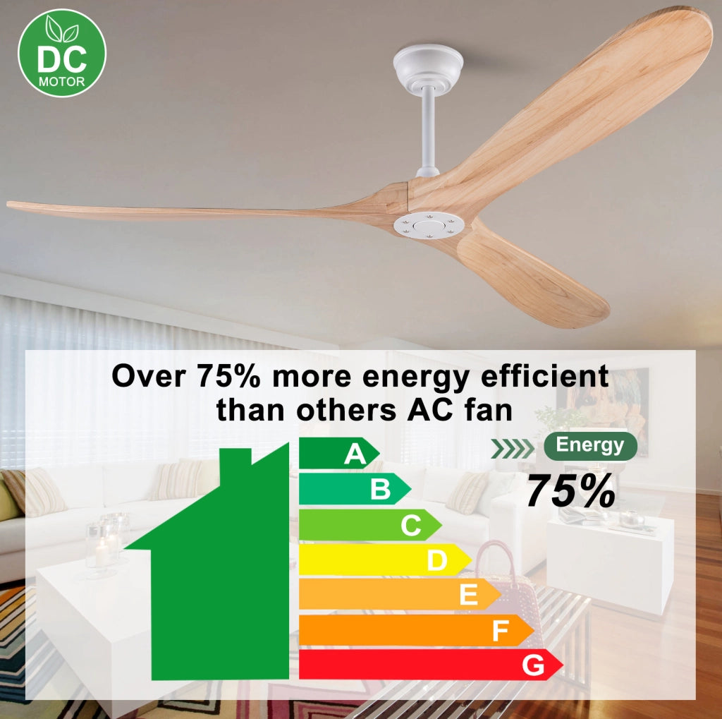 Ventilatore a soffitto in legno naturale 70 pollici senza luce con motore silenzioso DC e sistema di memoria, design moderno per interni ed esterni