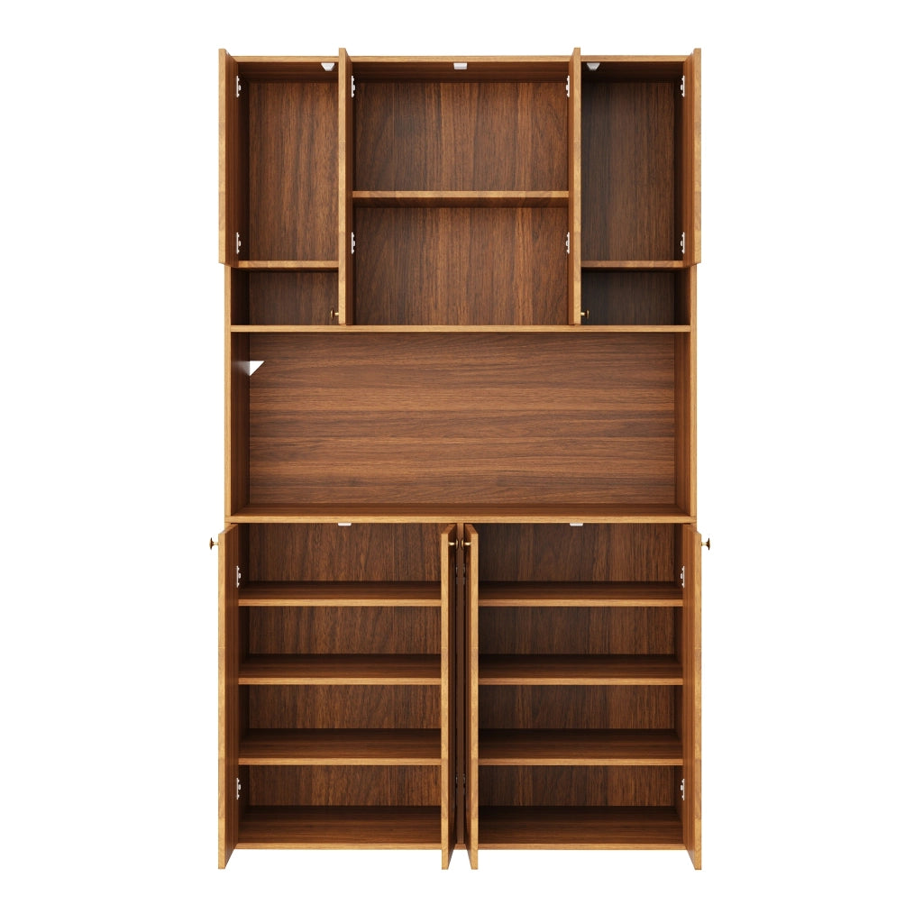 Credenza alta con 8 ante, nicchie e vano bar LED regolabile per sala da pranzo, MDF naturale, 106 × 40 × 178 cm
