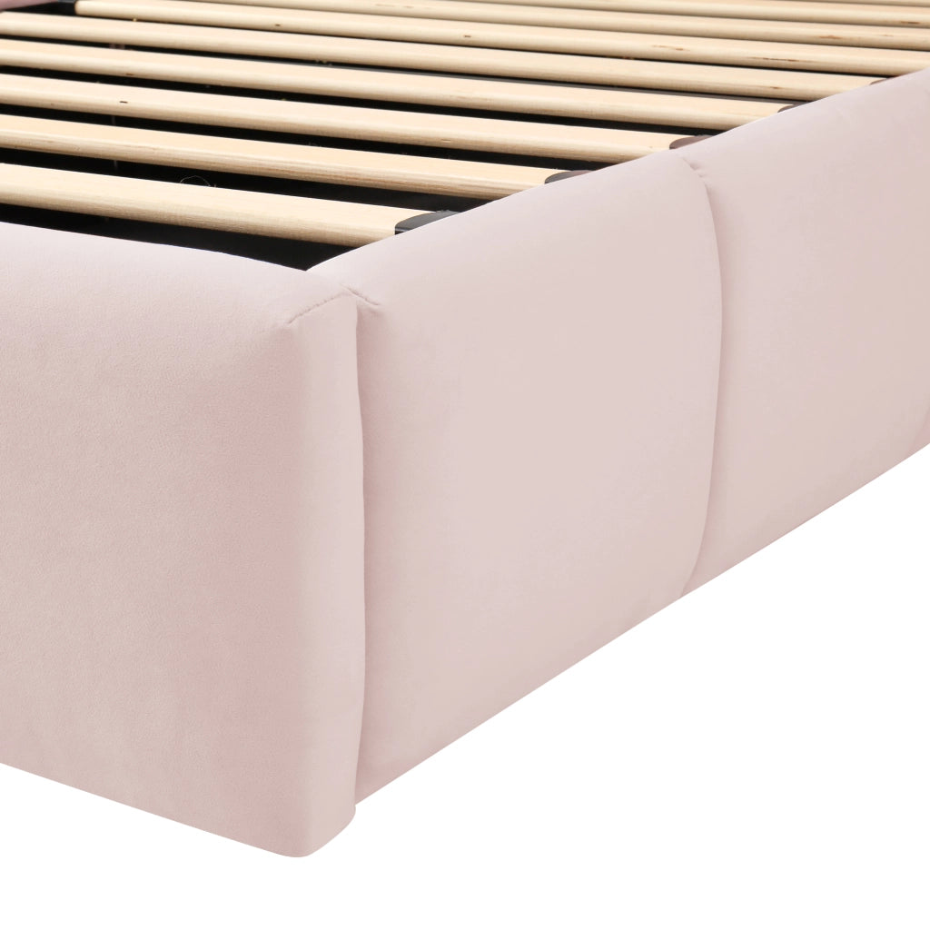 Letto per bambini imbottito con vano contenitore idraulico e USB tipo C in velluto rosa 90 × 200 cm