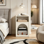 Comodino ULEVR 40x30x60 cm con 2 vani aperti, in MDF color crema, design ad arco