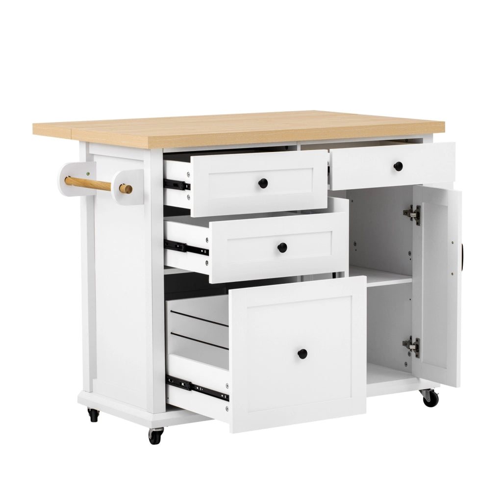 Isola cucina con ruote 107 x 45-70 x 90,5 cm bianco e legno, piano estensibile
