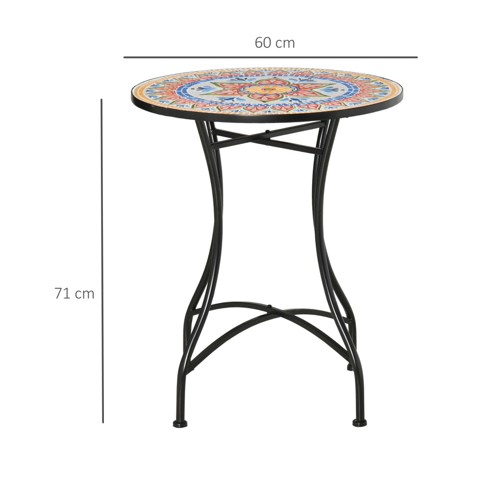 Tavolo da giardino rotondo in metallo con mosaico ceramica Ø60 cm tavolino da balcone e terrazzo resistente per esterno rosso blu e bianco