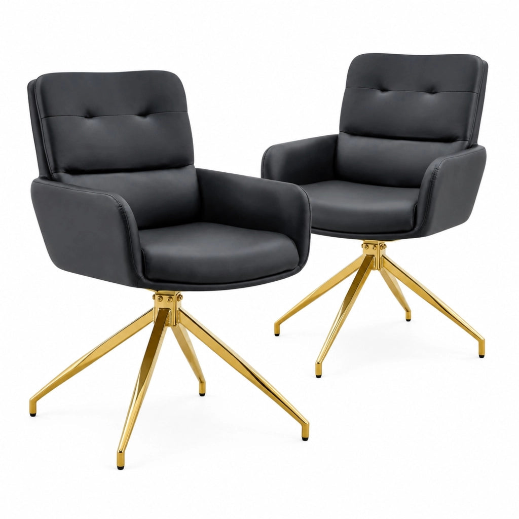 Set 2 sedie da pranzo girevoli 360° in similpelle nere con gambe dorate HOMVRA