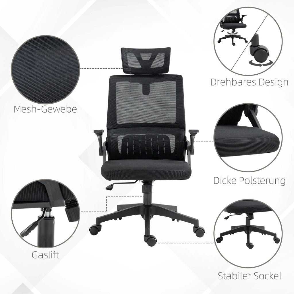 Sedia da ufficio ergonomica girevole con poggiatesta e supporto lombare in rete nera