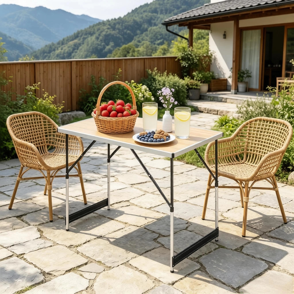 TAVOLO PIEGHEVOLE REGOLABILE 100x60 cm Alluminio e MDF Light Oak