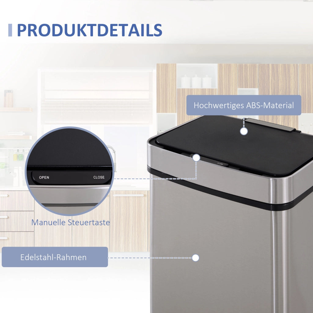 Pattumiera Automatica con Sensore 72L (47L + 2x12,5L), Cestino Differenziata in Acciaio Inox per Cucina, Argento